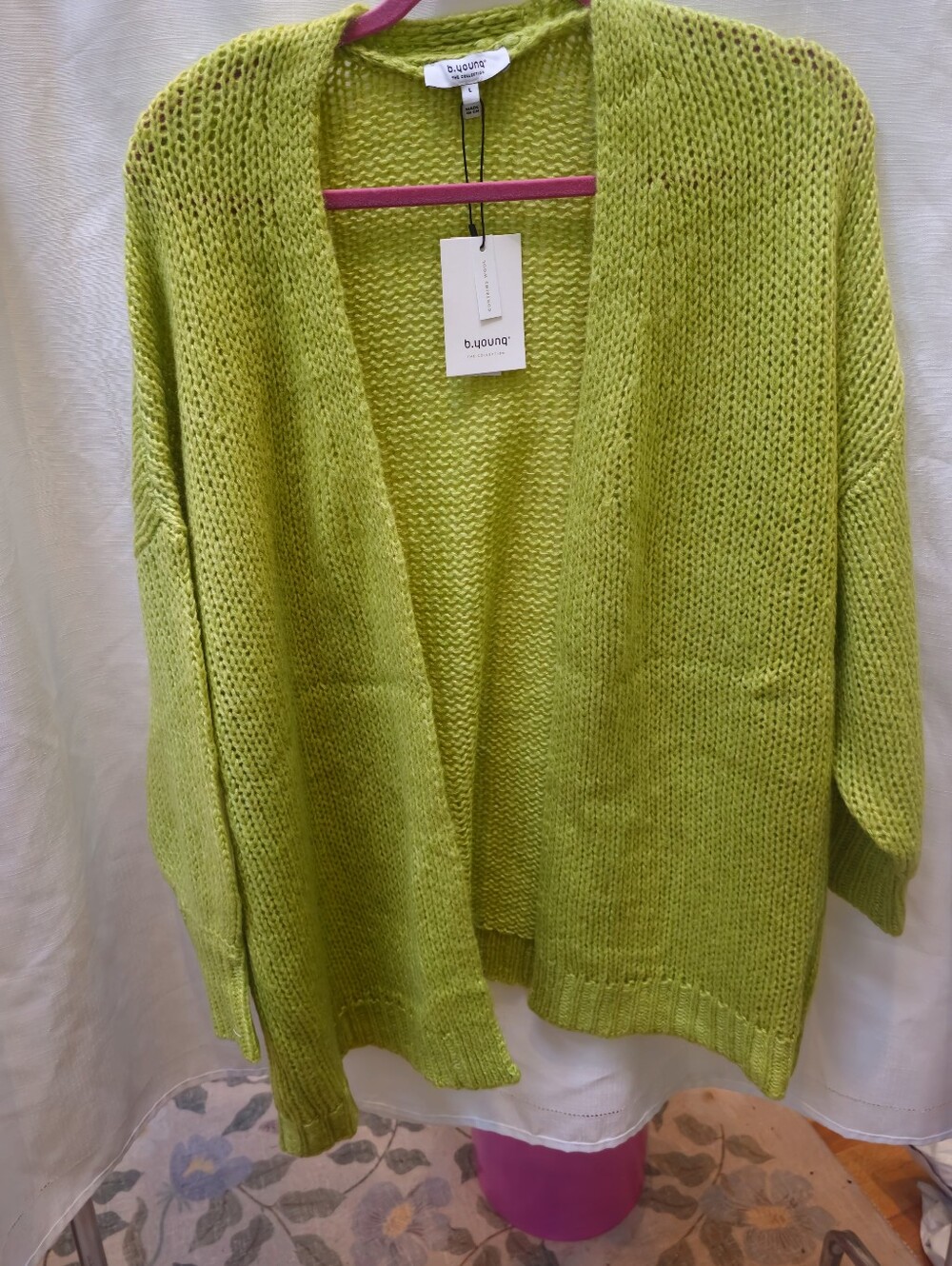 b.young BYONIKKA Cardigan Chartreuse Green Banana Melange Knit - Women's Size L